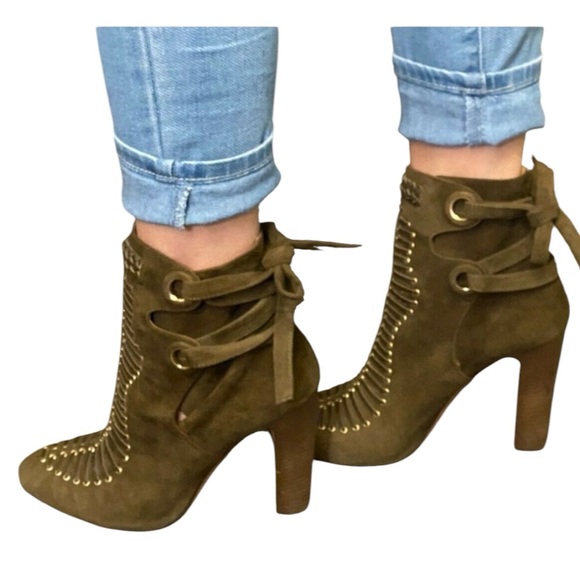 CLAUDIA SCHIFFER X AQUAZZURA HOLLAND SUEDE TIE-UP BOOTIES (SZ 37) (EUC) - Picture 5 of 12